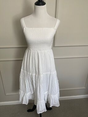 Joie White Smocked Tiered Midi Dress